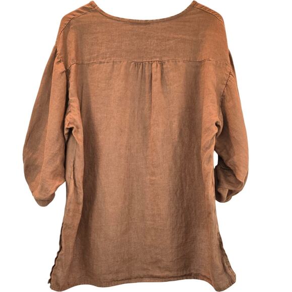 Bellambra Italy Linen Blouse Oversized Hi-Lo Hem 3/4 Sleeves Brown Small - Picture 4 of 8